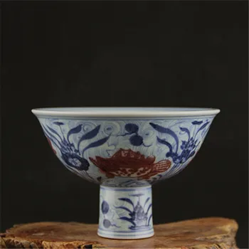 6 Antīko MingDynasty porcelāna garš bļoda,Zilās un Sarkanās zivis zāle,roku apgleznoti amatniecība,Apdare,Kolekcija&Rota,Bezmaksas piegāde