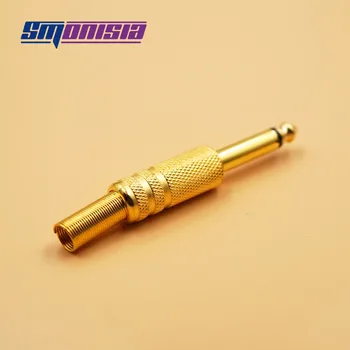 Smonisia 100gab Zelta pārklājumu 6,5 mm Stereo Plug 6.35 mm Mono Savienotājs vīrietis spraudnis Mikrofona adapteris Ģitāru