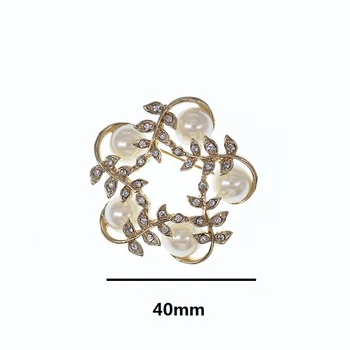 100gab Vairumtirdzniecības iedomātā zelta pārklājumu ziedu un mēness kāzas, ar perlamutra uzaicinājumu skaidrs, Rhinestone broša pin