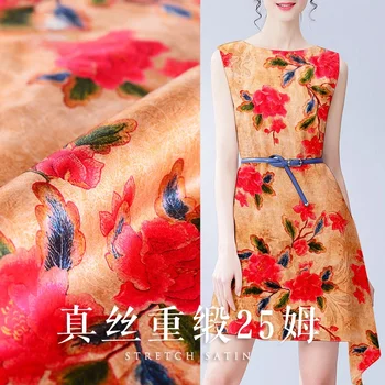 Digitālās tintes ķīnas zīda auduma 19mm mīksto cheongsam zīda kleita stiept satīna auduma vairumtirdzniecības zīda auduma platums 108 cm