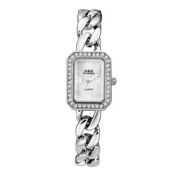 2019 G&D Luksusa Zīmolu Sieviešu Rokassprādze Pulksteņu Rhinestones Laides Kvarca rokas Pulkstenis Taisnstūra relogio feminino Pulkstenis reloj mujer