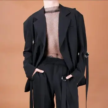 S-6XL!!2019 Oriģināls dizains, neregulāra ir saistoši ar plašu dekoratīvās plecu gadījuma uzvalks jaka vīriešu pavasarī un rudenī.