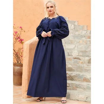 Sieviešu Izšuvumi Gara Kleita O-veida kakla garām Piedurknēm Abaya Pavasara Kaftan Arābu Maxi Drēbes Musulmaņu Islama Eid Ramadāna Apģērbu Plus Lieluma
