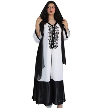 Musulmaņu Headscarves Dubajas Gadījuma Dāmas Šifona Tērpu Izšūšana Garām Piedurknēm Kleita Pavasarī, Rudenī Jaunu Arābu Slim Zaudēt Ilgi Svārki