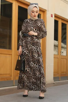 Fronting Caur caurumu Pogu Leopard Raksts Kleita Ziemas Rudens Ir 2021. Musulmaņu Sieviešu Hijab lakatu Islāma Turcija