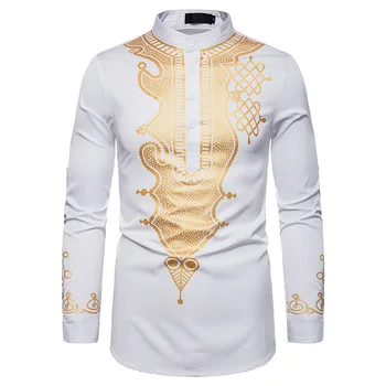 Vīrieši Drukāt Āfrikas Drukāt Kleitas Bagāts Bazin Dashiki garām Piedurknēm T-krekls Tradicionālo Modes Stila Pieaugušo Blūze drēbes DT1789