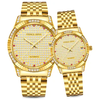PRINCIS GERA Luksusa 18K Zelta Dimantus, Automātiskā Skatīties Uz Vīriešiem Safīra Stikls Mirdzošu Dimantu Mehāniskās rokas Pulkstenis Automātiski