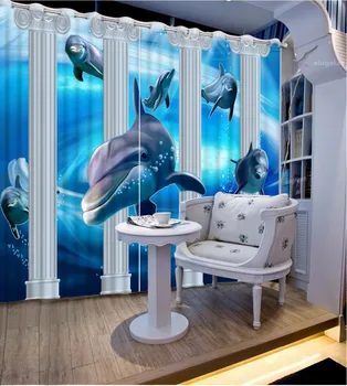 Eiropas romiešu Foto Aizkari delfīnu dizains Aizkari Bērniem, Dzīvojamā Istaba Guļamistaba Vannas istaba Mazgājams Poliestera/Kokvilnas Aizkari