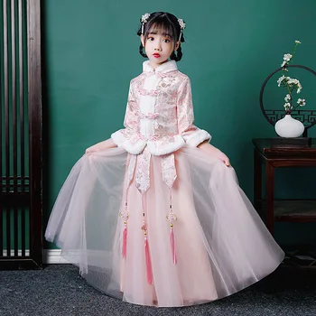 Rudens Un Ziemas Meiteņu Hanfu Ķīniešu Stilā Seno Tērpu Jaunā Gada Kleitu Skatuves Sniegumu Apģērbu Dzimšanas dienas Vakara Kleita