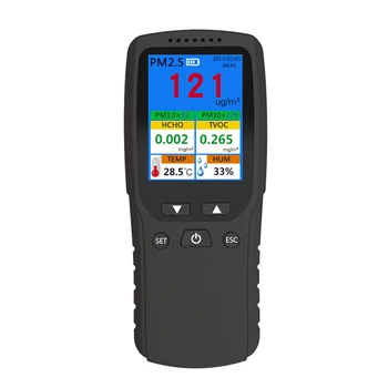 Gaisa Kvalitātes Monitors, Temperatūras un Mitruma Detektors, kas Var Atklāt PM2.5/ PM1.0/ PM10/ HCHO/ TVOC Sadzīves Gāzes Testeris