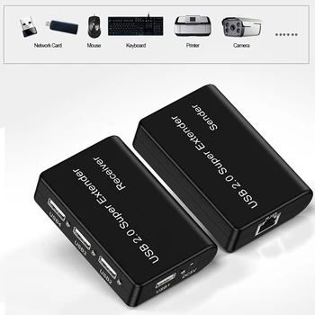 USB2.0 Super Extender 100M 4 Port USB, lai RJ45 480Mbps Tīkla Paplašinātājs Adapteri Peles Tastatūras Kameru ES Plug