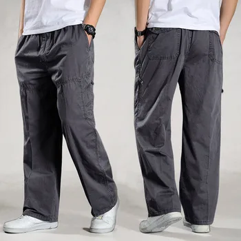 Zīmola Ikdienas Bikses vīriešu kravas kokvilnas bikses vaļīgas bikses vīriešu bikses (dungriņi) Multi Pocket Taisni Joggers Homme 6XL
