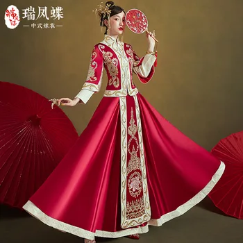 Ķīniešu Kāzu Kleitu, Līgava, Izšuvumi Cheongsam Oficiālu Vintage Sieviešu Banketa Kostīmu китайская одежда