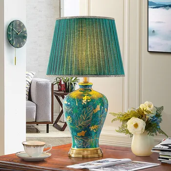 40x68cm Amerikāņu Retro Zaļā Keramikas Galda Lampas Guļamistabas, Dzīvojamā Istaba Gultas Lampa, Emerald Queen Atmosfēras Luksusa Villa