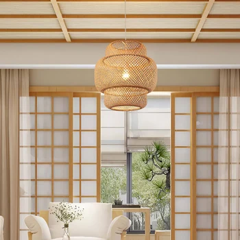 Bambusa un koka lustra, piemērots dārza, ēdamistaba, kabinets, dzīvojamā istaba, apgaismojums, ir darinātas lustras
