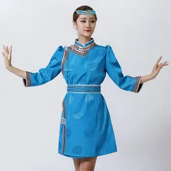 Sieviešu tautastērpā, mongolijas drēbes Tang tērpu stila stand apkakli Jaka Āzijā eleganta kleita austrumu apģērbi