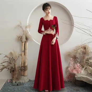 Rudens Vidukļa Aproces Aplikācijas Sievietes Kleitu Korejas Modes Vintage Mazs Kvadrāts 3/4 Piedurknēm Princese Kleitas Datums Puse Nakts