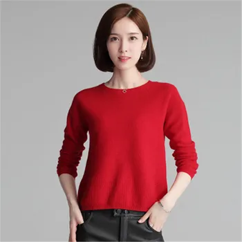 Kazas, kašmira Oneck adīt sievietēm, korejiešu stilā, cietā brīvs džemperis džemperis baltā 6color M-XL