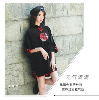 Personalizētu melna samta īss jauniešu Ķīniešu cheongsam retro stila mode rudens ziemas modificētu Svētku kleita meitenei kvalitāti