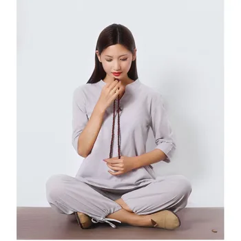 Meditācija Kokvilnas /Lina Sieviešu Auit Tradicionālā Ķīniešu Tērpu Gadījuma Sieviešu vienkrāsainu Džemperi Sieviete Joga Drēbes S-2XL