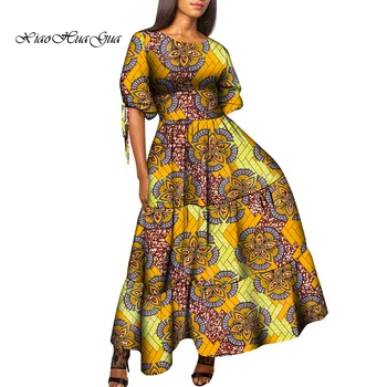 DASHIKI Āfrikas Kleitas Sievietēm Bazin Riche Drukāt Vasks O-veida Kakla Savirmot Maxi Puse Kleita Sievietēm Āfrikas Apģērbu Plus Lieluma WY9302