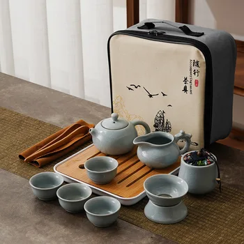 Ceļojumu Kungfu Tējas noteikt Vairumtirdzniecības Augstas kvalitātes Keramikas Vienā Katlā Četras Tases Biznesa Dāvanas Klientu Ķīnas Dizaineris Zaļā Teaware