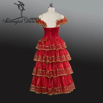 Augstas kvalitātes spanlish red romantiskā baleta tutu meitenēm žizele baleta tutu kleita sarkanā zelta BT9103