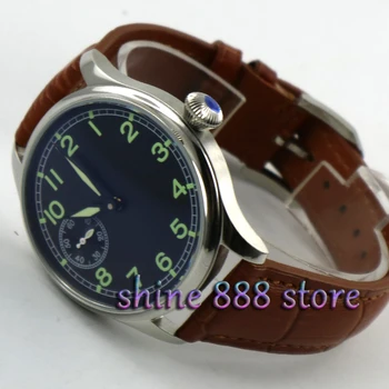 44mm parnis black dial Brūna siksniņa ST 3600 puses likvidācijas 6497 mehāniskās mens watch