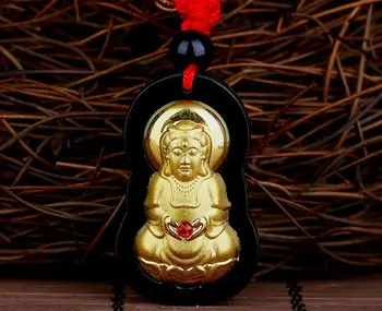Dabas roku griešanai zelta, inkrustēts izgatavots kulons Guanyin Budas Kulons pāris stils aksesuāri