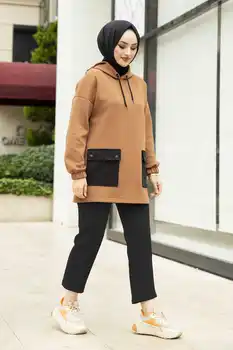 Kabatas Detalizētu Hijab Tērps Tunika ar Biksēm Turcija Musulmaņu Modes Kleita Islāmu Apģērbu Dubaija-Stambula 2022