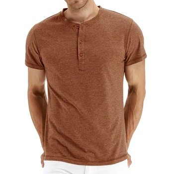 Cilvēka T-krekls ir 2021. jaunu Gadījuma vasaras Īsām piedurknēm t krekls vīriešiem tīrtoņa krāsu Henrijs Apkakles Vīriešu tops Multicolor O kakla tees