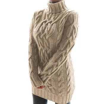 Femme sieviešu automne garām piedurknēm hiver ziemas augstu uzrullētu apkakli džemperis kleitu velk pollover Rudens trikotāžas vērpjot džemperis kleita Ilgi sle