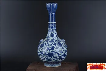 Antīko QingDynasty porcelāna vāze,balts un zils,Lotus mutes,Roku sagatavots,Apdare,kolekcija &Rota