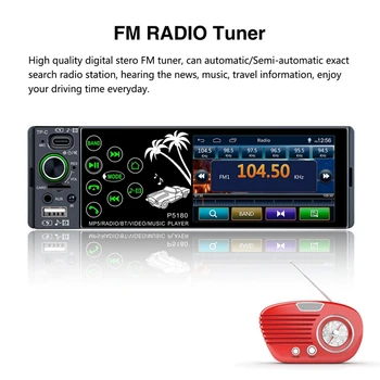 Viena Din Bluetooth Automašīnas Radio, Nospiediet Ekrāna Automašīnas FM Radio Uztvērējs ar USB/Type-C/AUX-In/TF Kartes Ports, MP5 Atskaņotāju