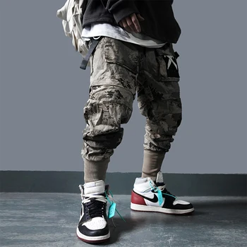Noņemams, Multi-Kabatas Kravas Bikses Vīriešu Harajuku Hip Hop Streetwear Joggers Cilvēks Elastīgs Viduklis Treniņbikses Techwear