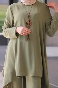 Islāma sieviešu apģērbu Musulmaņu gara kleita Uzvalks Dubultā Hijab Uzvalks Kaklarota Gıft Dubultā Kopumu Hijab Tunika Un Bikses Turcija Dubai