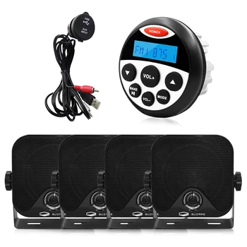 Jūras Ūdensizturīgs Stereo Bluetooth Audio Laivu Radio Sistēma, FM AM Uztvērējs, MP3 Auto Atskaņotāju+2Pair 4