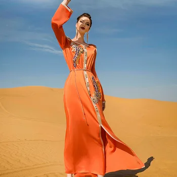 Elegants Modes Luksusa Dimantu Musulmaņu Abaya Sievietes Puses Kāzās Gara Kleita Turcija Dubaija Kaftan Arābu Islāma Drēbes Eid Mubarak