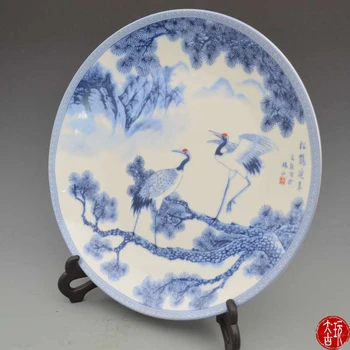 Reti vecs Ķīniešu porcelāna plāksne,balts un zils,celtnis, Apdare /Kolekcija/ amatniecība,Bezmaksas piegāde