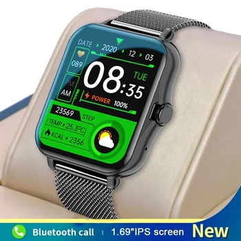 Smart Skatīties Vīrieši Sievietes Bluetooth Zvanu Smartwatch EKG Fitnesa Tracker Ūdensizturīgs 1.69 Collu skārienjutīgais Ekrāns, Android, IOS