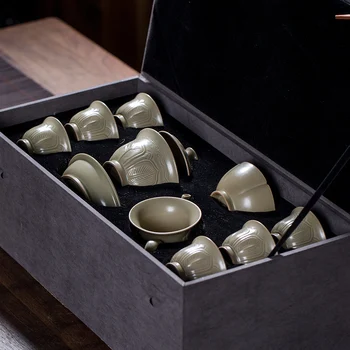 Tējas komplekts mājsaimniecības krāsns zaļpelēka krāsa augstas klases Ķīniešu kung fu tēja, tējas trauki keramikas tureen tases dāvanu kastes