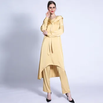 Ir 2021. turku tīrtoņa Krāsu divdaļīga Blūze + Bikses Musulmaņu Sieviešu Apģērbs ar Klp un Tie Musulmaņu Kleita Sievietēm Vestidos Abaya