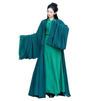 Ir 2021. Komplekts Vīriešiem Sieviešu Ķīniešu Stilā Vintage Ikdienas Ķīniešu Tradicionālā Kleita Hanfu garām Piedurknēm Cosplay Festivāls 2gab Dresss Zaļa