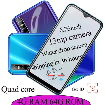 4G RAM Android Mobilā telefona C19 6.26 collu 64G ROM 13mp HD Kameras Ūdens Piliens Pilnu Ekrānu, Četrkodolu Face ID Atbloķēt Smartphones