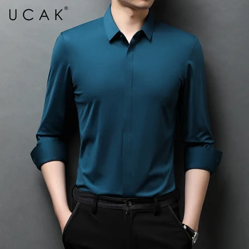 UCAK Zīmola Rudens tīrtoņa Krāsu garām Piedurknēm Krekli Vīriešu Apģērbu Modes Stila Streetwear Gadījuma Mīksts Krekls Drēbes Homme U6253