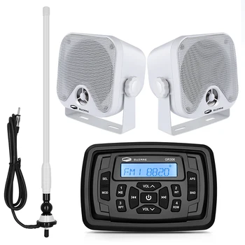 Jūras Stereo Audio Laivu Radio Bluetooth Uztvērējs Auto MP3 Atskaņotājs+4inch Ūdensizturīgs Skaļrunis+FM Antenu RV ATV Motociklu, Jahtu