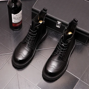 Vīriešu modes pusei naktsklubs kleitu oriģinālu ādas zābaki cirsts brogue kurpes, kovboju platforma boot bullock īss botas zapatos