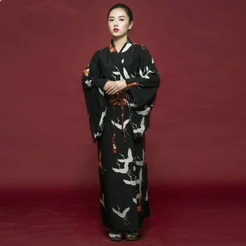 Japāņu kimono elementus tradicionālo japāņu kimono black yukata jaunas izjūtas drēbes obi Japāņu geišas kostīms haori