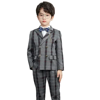 2022 Pleds Puika Puse Apģērbs Pelēka Kleita Bērniem, Kāzu Tērpi, Elegants Bērni Biznesa Apģērbu Smokings Skolā Vienotu Tērpu