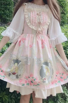 Japāņu Lolita krekls īsām piedurknēm mežģīnes, mežģīņu zaudēt šifona kreklu sweet Lolita top Cos Loli